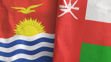 Umman ve Kiribati iki bayraklı tekstil kumaşı.