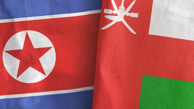 Umman ve Kuzey Kore 'de iki bayraklı kumaş 3D.