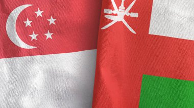 Umman ve Singapur iki bayraklı tekstil kumaşı 3D.