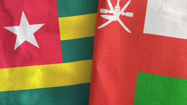 Umman ve Togo iki bayrak tekstil kumaşı 3D.