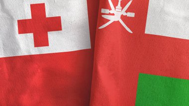 Umman ve Tonga iki bayrak tekstil kumaşı 3D.