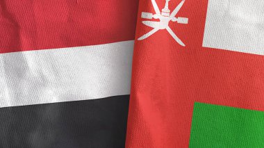 Umman ve Yemen iki bayraklı tekstil kumaşı.