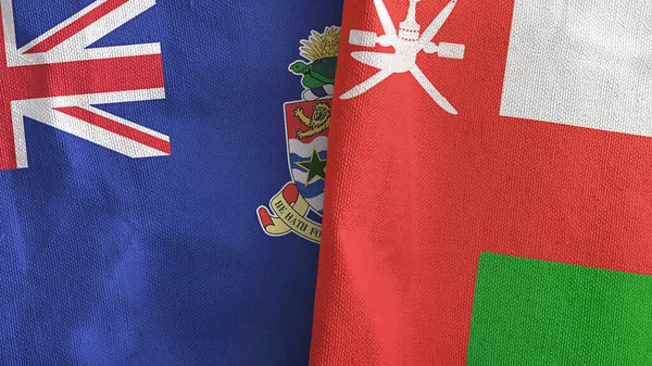 Omán y las Islas Caimán dos banderas de tela textil representación 3D — Foto de Stock