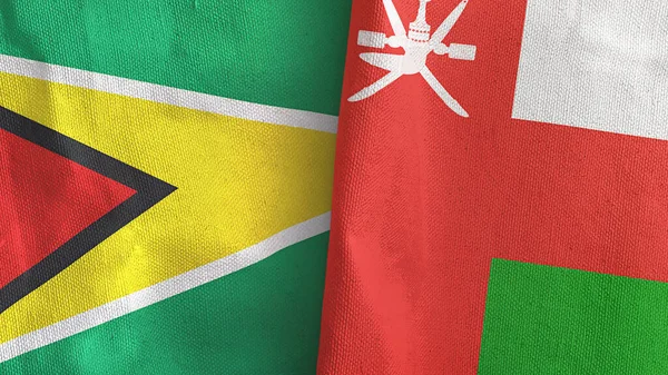 Oman e Guyana due bandiere tessuto rendering 3D — Foto Stock