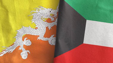Kuveyt ve Bhutan iki bayraklı tekstil kumaşı 3D.
