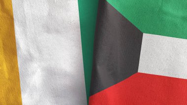 Kuveyt ve Fildişi Fildişi Sahilleri İki bayrak Tekstil Kumaşı 3D