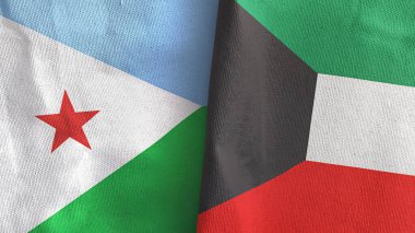 Kuveyt ve Cibuti iki bayraklı tekstil kumaşı 3D.