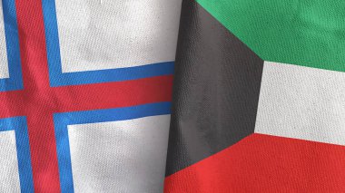 Kuveyt ve Faroe Adaları iki bayraklı tekstil kumaşı.