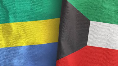 Kuveyt ve Gabon iki bayraklı kumaş 3D görüntüleme