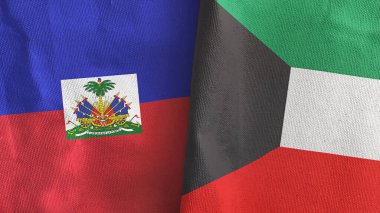 Kuveyt ve Haiti iki bayraklı tekstil kumaşı 3D.