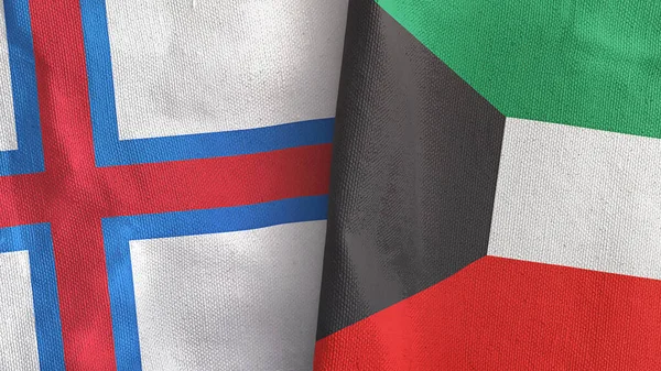 Kuveyt ve Faroe Adaları iki bayraklı tekstil kumaşı.