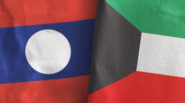 Kuveyt ve Laos iki bayraklı tekstil kumaşı 3D görüntüleme