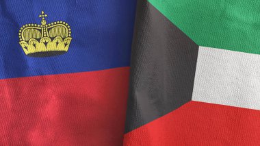 Kuveyt ve Lihtenştayn. İki bayraklı kumaş 3D.