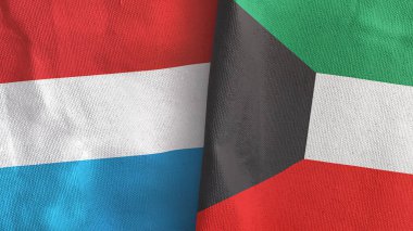 Kuveyt ve Lüksemburg iki bayraklı tekstil kumaşı 3D