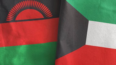 Kuveyt ve Malawi iki bayraklı tekstil kumaşı 3D
