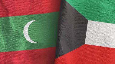 Kuveyt ve Maldivler iki bayrak tekstil kumaşı 3D görüntüleme