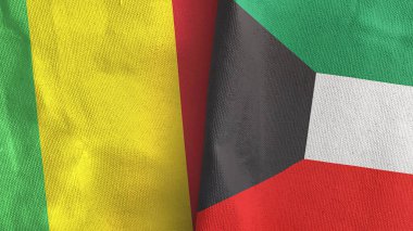 Kuveyt ve Mali iki bayrak tekstil kumaşı 3D görüntüleme