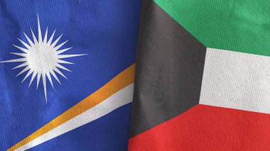 Kuveyt ve Marshall Adaları. İki bayraklı tekstil kumaşı.