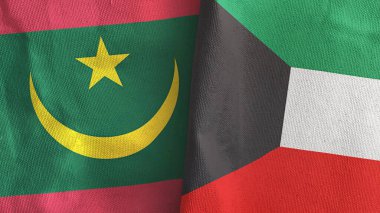Kuveyt ve Moritanya iki bayraklı tekstil kumaşı 3D.