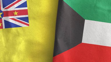 Kuveyt ve Niue iki bayrak tekstil kumaşı 3D görüntüleme