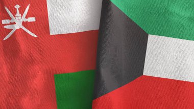 Kuveyt ve Umman 'ın iki bayrağı tekstil kumaşı 3D.
