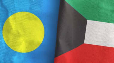 Kuveyt ve Palau iki bayraklı tekstil kumaşı 3D.