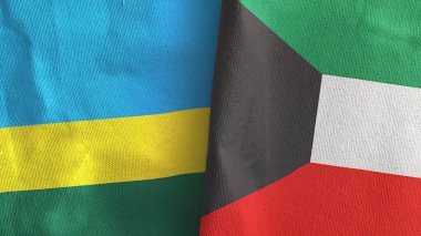 Kuveyt ve Ruanda iki bayraklı tekstil kumaşı 3D.