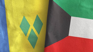 Kuveyt ve Saint Vincent ve Grenadine 'ler iki bayraklı tekstil 3D