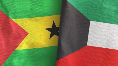 Kuveyt ve Sao Tome ve Principe iki bayraklı tekstil kumaşı 3D