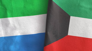 Kuveyt ve Sierra Leone iki bayraklı tekstil kumaşı 3D.
