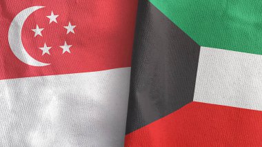 Kuveyt ve Singapur iki bayraklı tekstil kumaşı 3D.