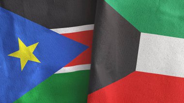 Kuveyt ve Güney Sudan 'da iki bayraklı tekstil kumaşı 3D.