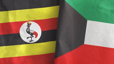 Kuveyt ve Uganda iki bayrak tekstil kumaşı 3D.