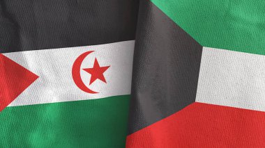 Kuveyt ve Batı Sahra iki bayraklı kumaş 3D.