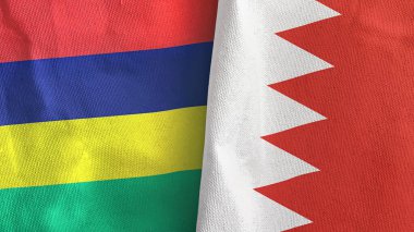Bahreyn ve Mauritius 'un iki bayrağı tekstil kumaşı 3D.