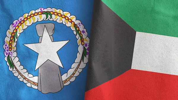 Kuwait y las Islas Marianas del Norte dos banderas de tela textil 3D renderizado — Foto de Stock