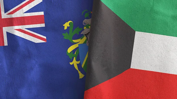 Kuwait e Islas Pitcairn dos banderas tela textil representación 3D — Foto de Stock