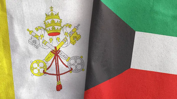 Kuwejt i Watykan dwie flagi tkaniny tekstylne 3D renderowania — Zdjęcie stockowe