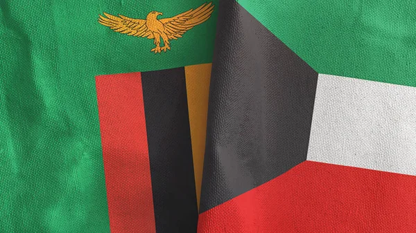 Kuwait and Zambia two flags textile cloth 3D rendering — Stock Photo, Image