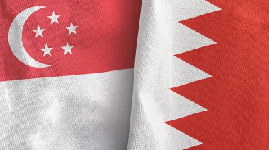 Bahreyn ve Singapur. İki bayraklı tekstil kumaşı. Üç boyutlu.