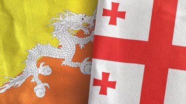 Gürcistan ve Butan iki bayraklı tekstil kumaşı 3D