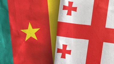 Gürcistan ve Kamerun iki bayraklı tekstil kumaşı 3D
