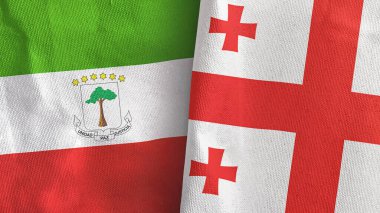 Gürcistan ve Ekvator Ginesi. İki bayraklı tekstil kumaşı.