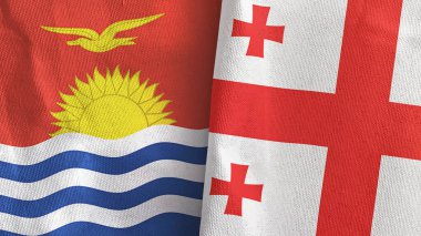 Gürcistan ve Kiribati iki bayraklı tekstil kumaşı 3D