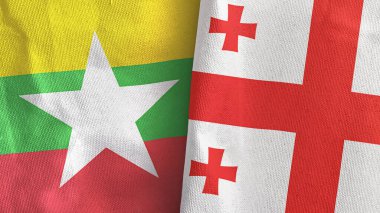 Gürcistan ve Myanmar iki bayraklı kumaş 3D