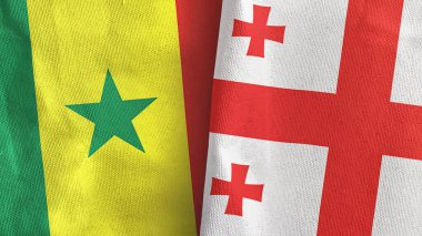 Gürcistan ve Senegal iki bayraklı tekstil kumaşı 3D