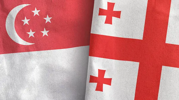 Georgia y Singapur dos banderas de tela textil 3D renderizado — Foto de Stock