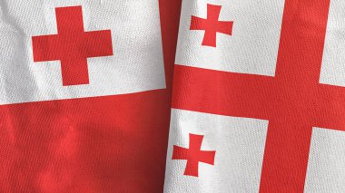 Gürcistan ve Tonga iki bayraklı tekstil kumaşı 3D