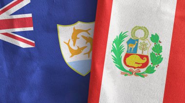 Peru ve Anguilla iki bayraklı tekstil kumaşı 3D.