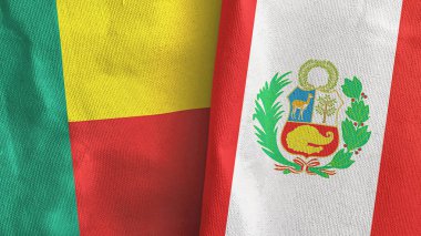 Peru ve Benin iki bayraklı tekstil kumaşı 3D.
